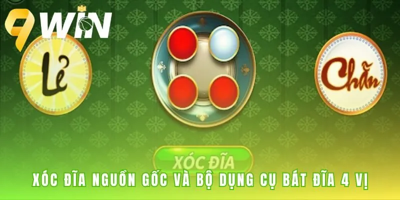 Dụng cụ xóc đĩa gồm bát đĩa và bốn quân vị hai màu
